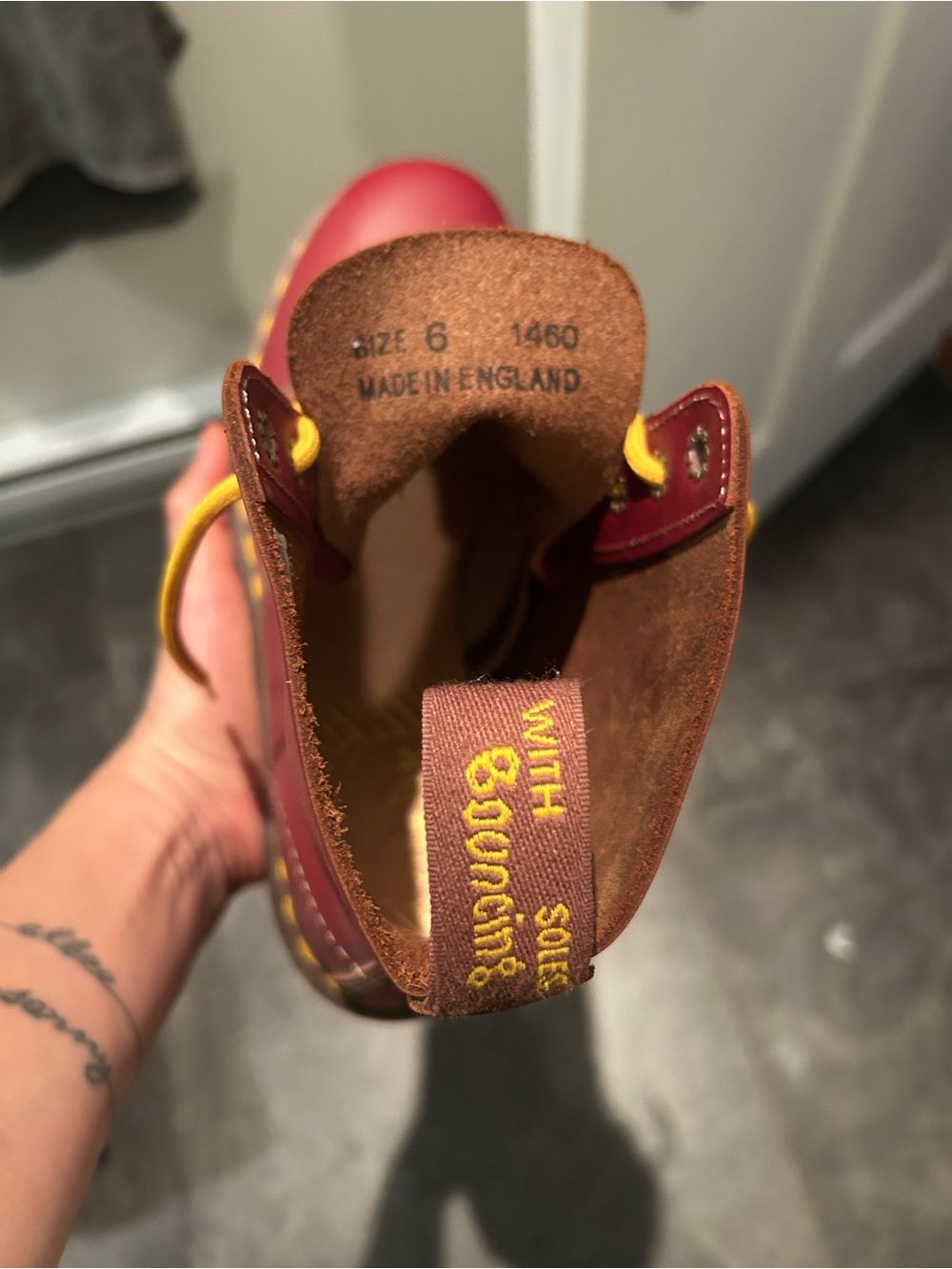 Dr. Martens MADE IN ENGLAND Burgundy, Yellow Accents (never worn) - Picture 2 of 4